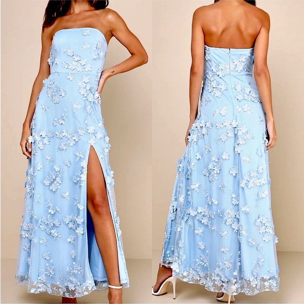 Lulus Strapless Floral Embroidered Maxi Dress XL